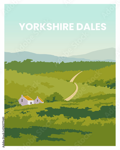 poster landscape illustration of yorkshire dales united kingdom with minimalist style. photo