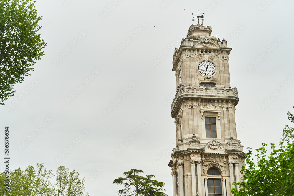 Clock Tower on the territory of the Dolmabahce Palace in Istanbul, Turkey. High quality photo