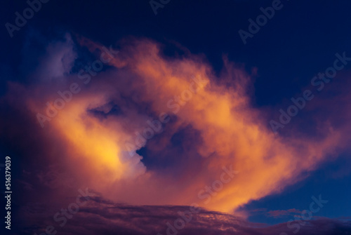 Clouds in the open sky dramatic sunset in latin america, natural space to meditate and live the universe in a relaxed evening.