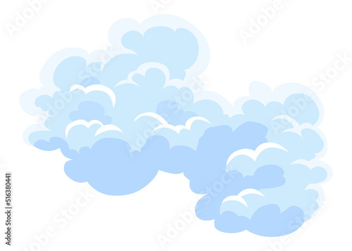 Cartoon clouds. Abstract white cloudscape icon symbol. Vector cloudy landscape or simplicity nature aerial panorama. Round shapes in flat style