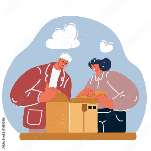 Excited african man customer receive good parcel open cardboard box at home satisfied with great purchase, happy black male consumer unpack package look inside overjoyed by postal shipping delivery