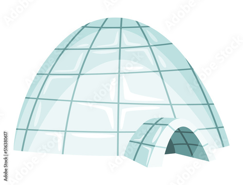 Igloo icon. Cartoon vector icehouse. Winter construction from ice blocks. Eskimo peoples house isolated on white background