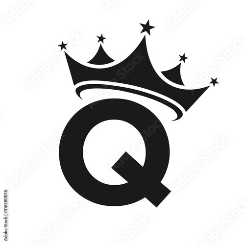 Letter Q Crown Logo. Crown Logo on Letter Q Vector Template for Beauty, Fashion, Star, Elegant, Luxury Sign