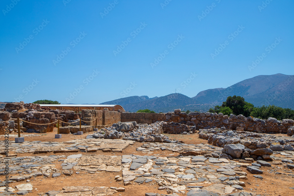 Ancient archaeological site in Crete with stone ruins
