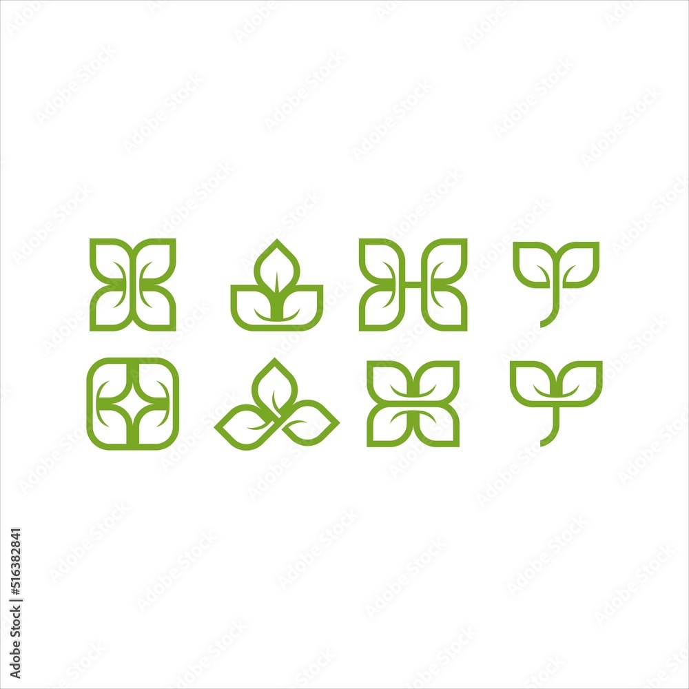Set of green leaf and plants logo vector template. Eco trees icon illustration Set of green leaf and plants logo vector template. Eco trees icon illustration