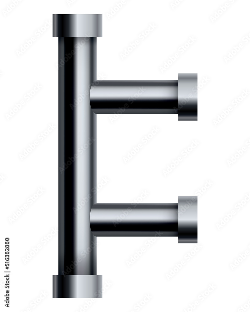 Metal pipeline. Industrial conduit with connection. 3d glossy stainless steel tube for water or gas. Element of engineering plumbing system Metal pipeline. Industrial conduit with connection. 3d glossy stainless steel tube for water or gas. Element of engineering plumbing system