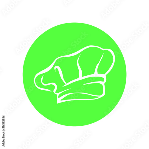 Vector design of a white chef hat in a green circle - food delivery company or restaurant logo