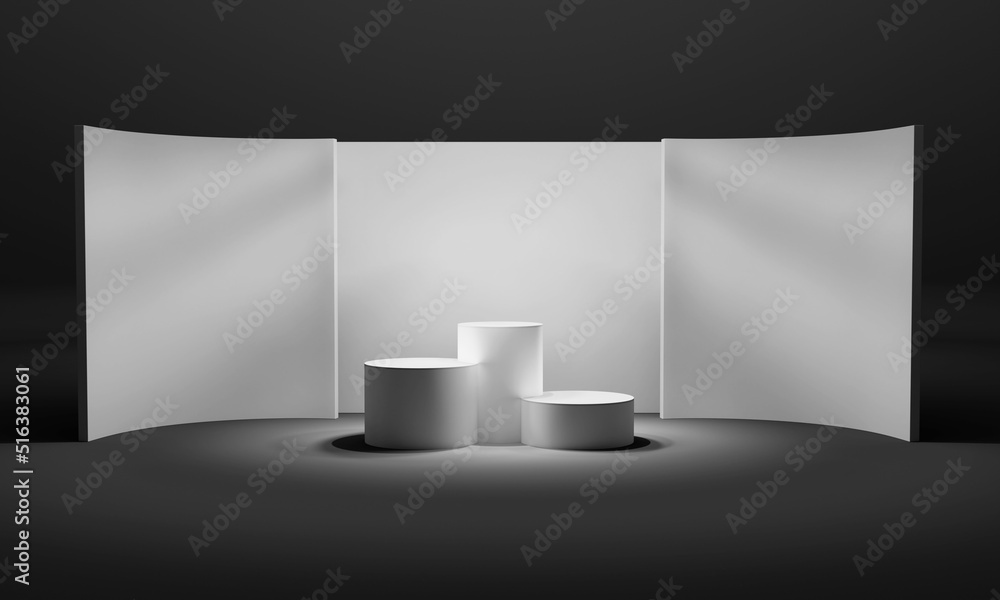 Empty wall backdrop. Background for online event or conference., Studio scene for mockup, 3D render Empty wall backdrop. Background for online event or conference., Studio scene for mockup, 3D render