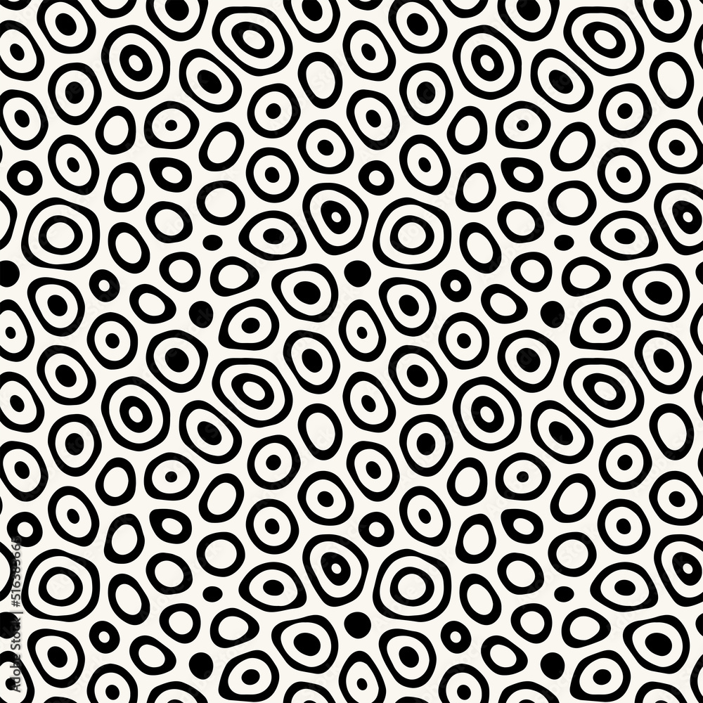 Vector seamless pattern. Monochrome organic shapes. Stylish structure of natural spots. Hand-drawn abstract background. Can be used as a swatch. Spotty monochrome print.