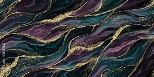 Wallpaper Mural Dark seamless pattern. Alcohol ink golden texture, blue, green, purple, pink, burgundy color. Luxury mural, wallpaper, paper, wall, cloth, fabric printing, packaging design. 3d digital art, background Torontodigital.ca
