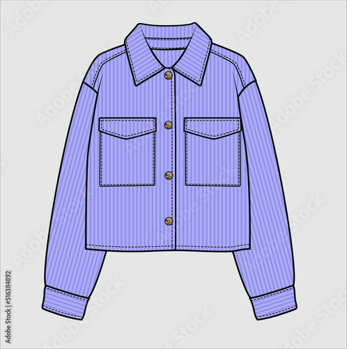 CROP TOP SHIRT WITH BIG POCKETS IN CORDUROY FABRIC