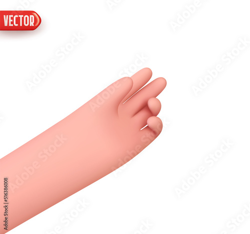 Hand human gesture stretches out his handbreadth to receive. Realistic 3d design In cartoon style. Icon isolated on white background. Vector illustration