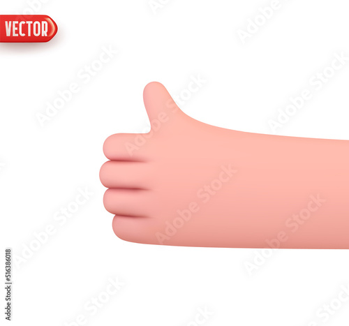 Hand human gesture finger class thumb up. Realistic 3d design In cartoon style. Icon isolated on white background. Vector illustration