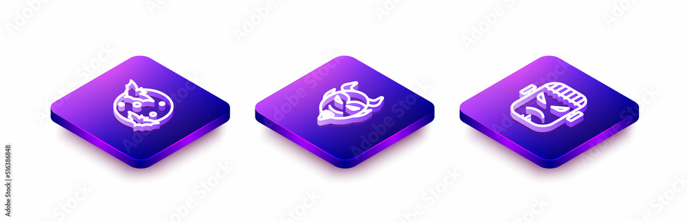 Set Isometric line Moon and stars, Devil head and Frankenstein face icon. Vector Set Isometric line Moon and stars, Devil head and Frankenstein face icon. Vector
