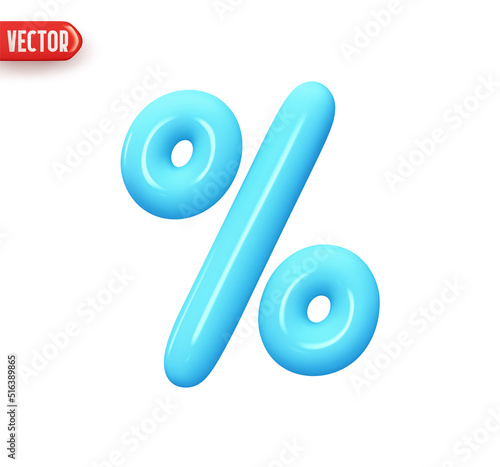 Blue Percent symbol. Sale sign discount percentage. Realistic 3d design In plastic cartoon style. Icon isolated on white background. Vector illustration