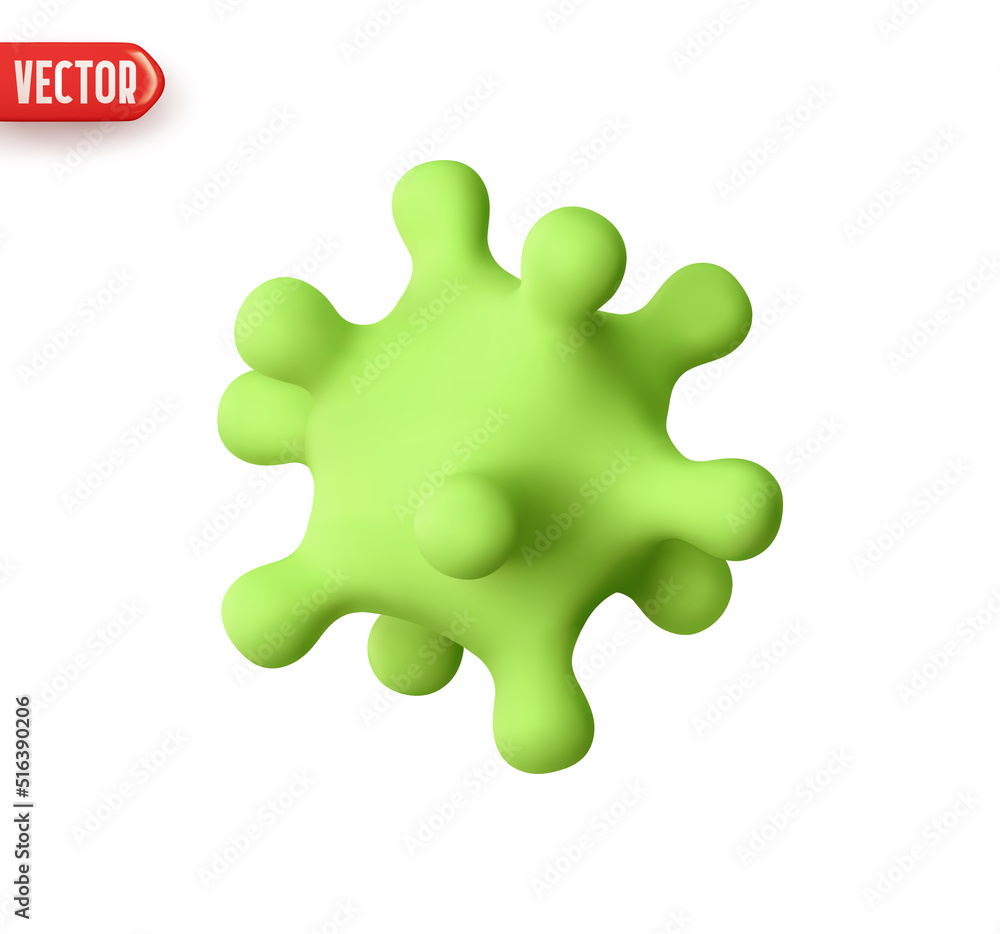 Obraz premium Green virus. Realistic 3d design In plastic cartoon style. Icon isolated on white background. Vector illustration