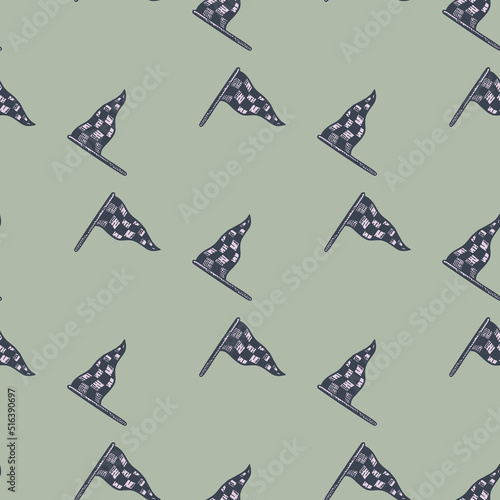 Race flag sketched seamless pattern. Vintage sport elements for drive hand drawn style.