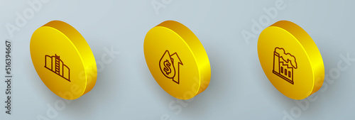 Set Isometric line Oil tank storage, price increase and and gas industrial factory icon. Vector