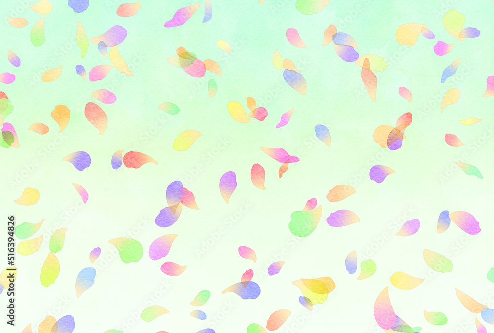 背景素材_水彩_花吹雪_カラフル 背景素材_水彩_花吹雪_カラフル