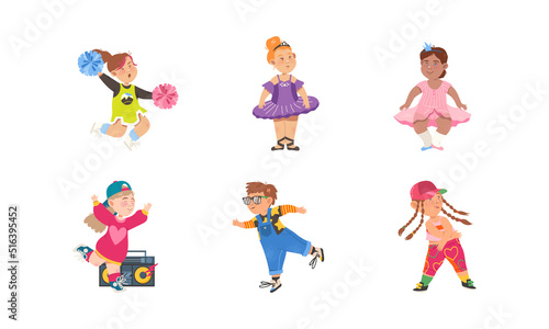 Funny Boy and Girl Dancing and Moving to Music Vector Illustration Set