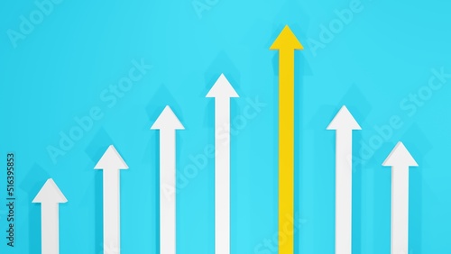 Erfolg und Wachstum, Pfeile nach oben in weiß und gelb auf blauem Hintergrund