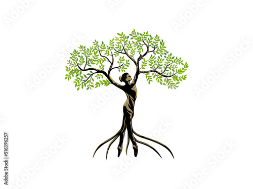 woman tree, dryads vector illustration, mangroves plant.