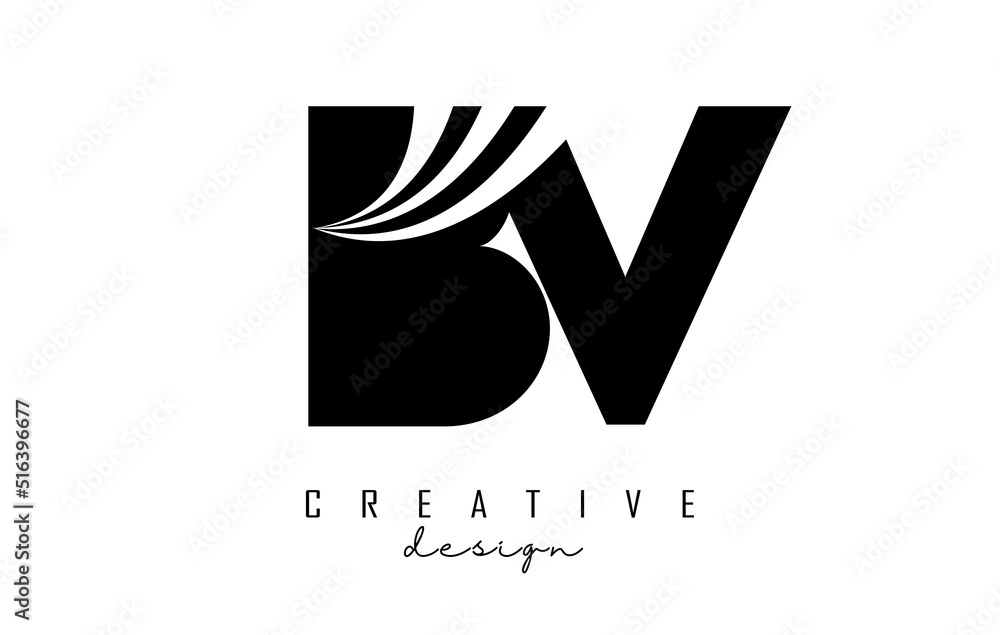 Vetor De Creative Black Letters BV B V Logo With Leading Lines And Road vetor-de-creative-black-letters-bv-b-v-logo-with-leading-lines-and-road