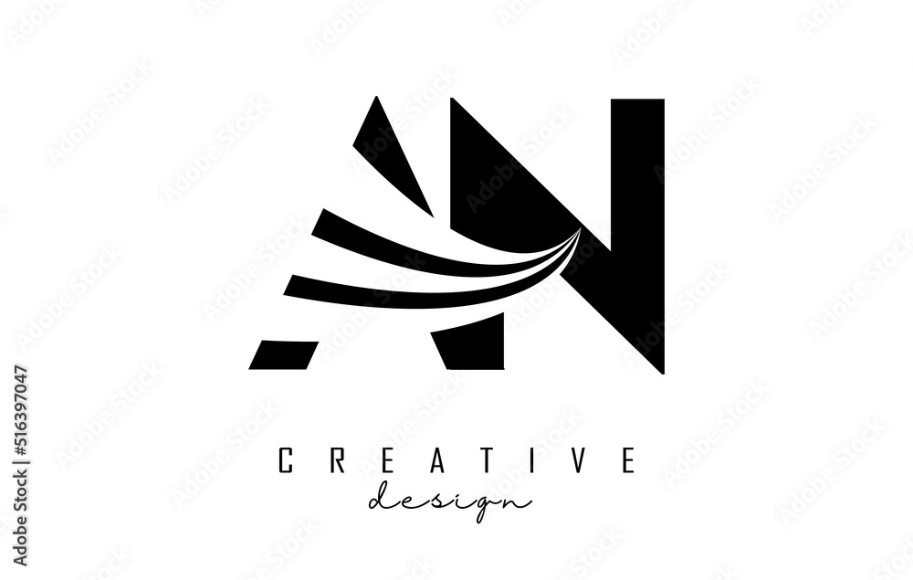 Fototapeta premium Creative black letters AN A N logo with leading lines and road concept design. Letters with geometric design.