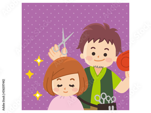 美容師の男性と若い女性のお客様