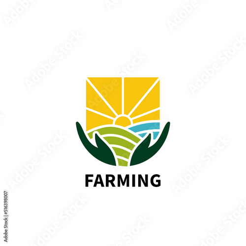 Sun Farm Field, Summer Agriculture Harvest logo design