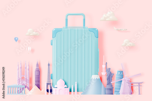 Luggage for travel in 3d realistic art style and pastel color vector illustration