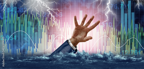 Economic emergency and Financial risk or investment danger as stock market turbulence crisis and economic storm as a drowning business person in economic despair