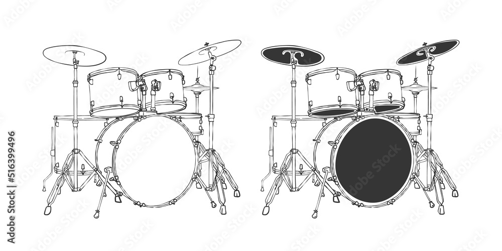 Obraz premium Drum set. Hand-drawn drums. Professional Drums. Hand drawn style. Vector illustration