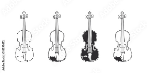 Violins. Hand Drawn violins. Violins types. Hand drawn style. Vector illustration