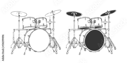Drum set. Hand-drawn drums. Professional Drums. Hand drawn style. Vector illustration