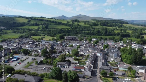 Brecon Town and Penyfan, the highest point in the Brecon Beacons, South Wales UK photo