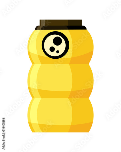 Toxic chemical barrel. Steel tank with flammable waste. Container oil icon in flat style. Dangerous substance. Storage of pathogen components
