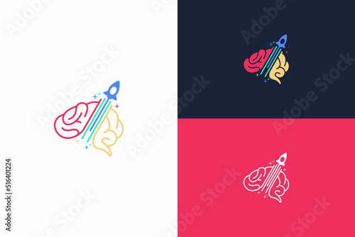 rocket brain design logo illustration