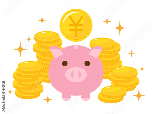 コインタワーとブタさん貯金箱のアイコン　円
