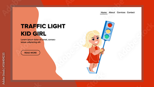 traffic light kid girl vector. road safety child, street children, crosswalk people traffic light kid girl web flat cartoon illustration
