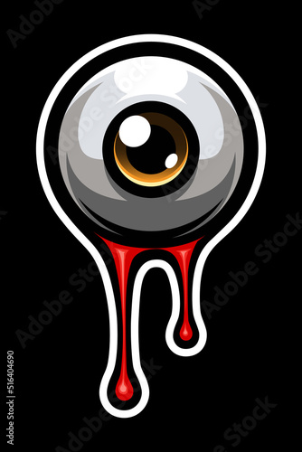 Bloody human eyeball. Eye. Oculist. Ophthalmologist. Halloween sticker.
