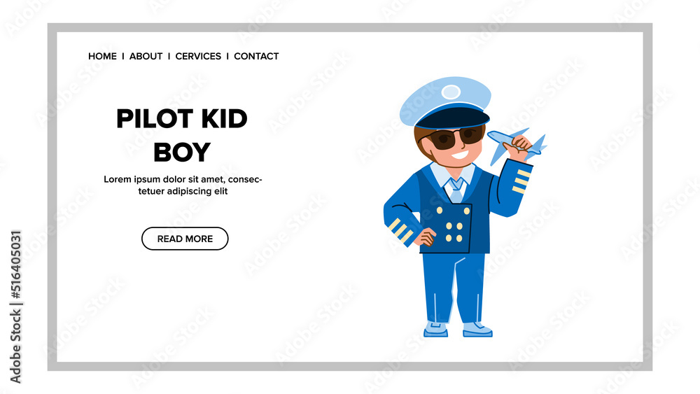 pilot kid boy vector. dream play, happy fun travel, idea adventure pilot kid boy web flat cartoon illustration