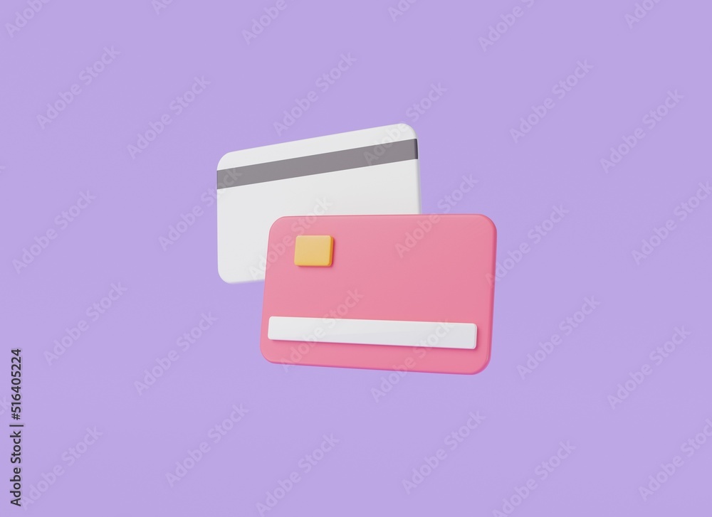 Credit card icon isolated on purple background. Payment, Money-saving, money transfer, online shopping, finance, investment. Banking concept. 3d icon render illustration. cartoon minimal style Credit card icon isolated on purple background. Payment, Money-saving, money transfer, online shopping, finance, investment. Banking concept. 3d icon render illustration. cartoon minimal style