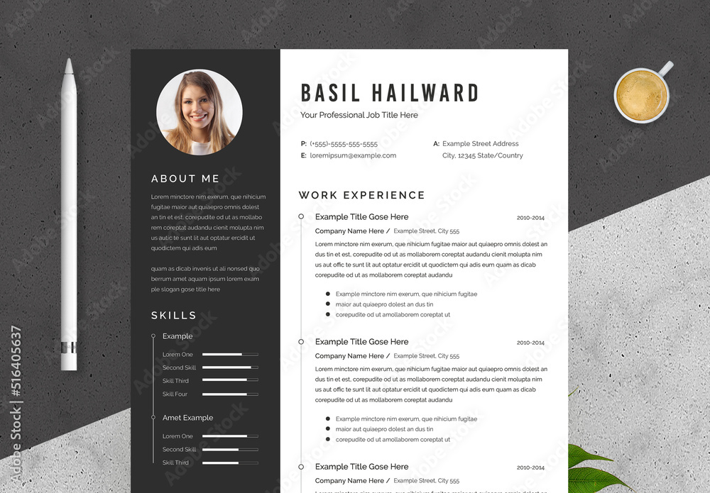 Resume Layout with Black Sidebar Stock Template | Adobe Stock