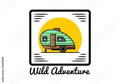 Teardrop camper vintage illustration design