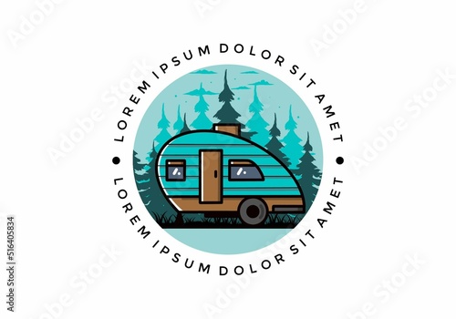 Teardrop camper vintage illustration design