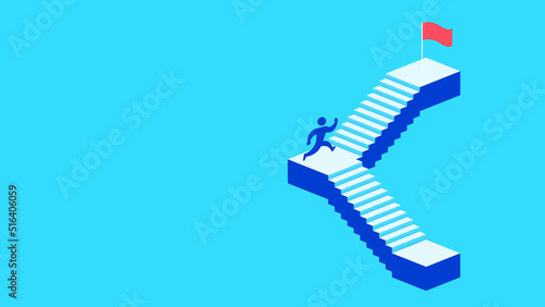 Man climbing stairs step up to flag