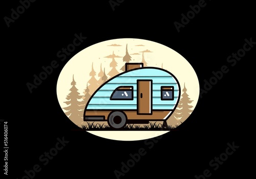 Teardrop camper vintage illustration design