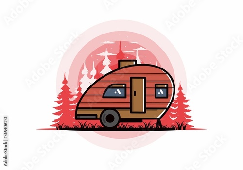 Teardrop camper vintage illustration design