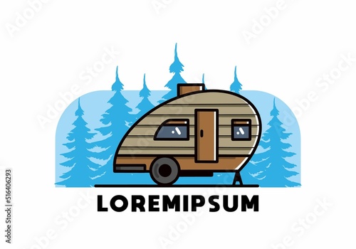 Teardrop camper vintage illustration design